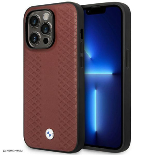 BMW iPhone 14 Pro Max 6,7" bordó BMHMP14X22RFGR gyémánt mintás bőr tok MagSafe